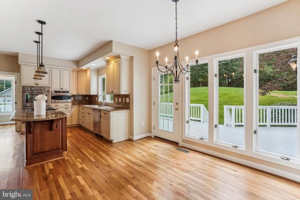 Chandelier, Interior, Kitchen, Pendant Lights, Recessed Lighting, Wood Texture Flooring