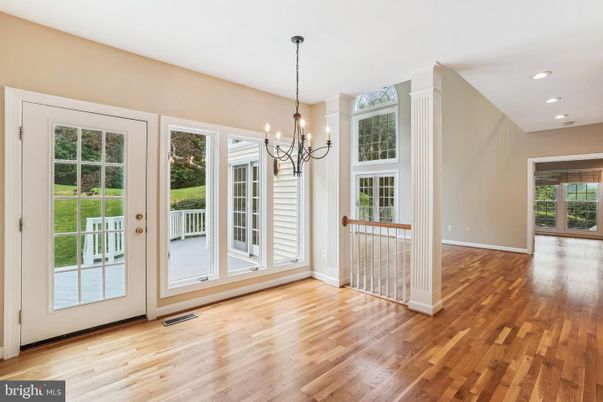 Chandelier, Empty room, Interior, Recessed Lighting, Wood Texture Flooring