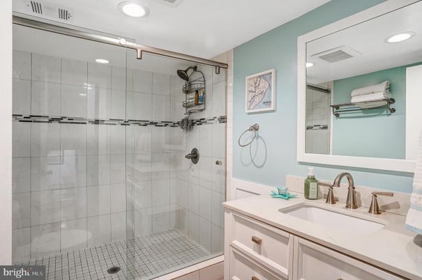 Bathroom, Glass Shower, Interior, Recessed Lighting