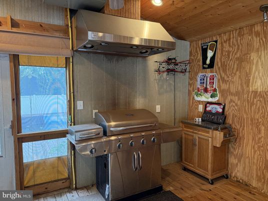 Interior, Recessed Lighting, Stainless Steel Appliances, Wooden Ceilings, Wood Texture Flooring, Wooden Walls