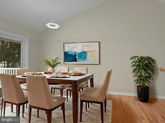 Dining room, Interior, Pendant Lights, Wood Texture Flooring