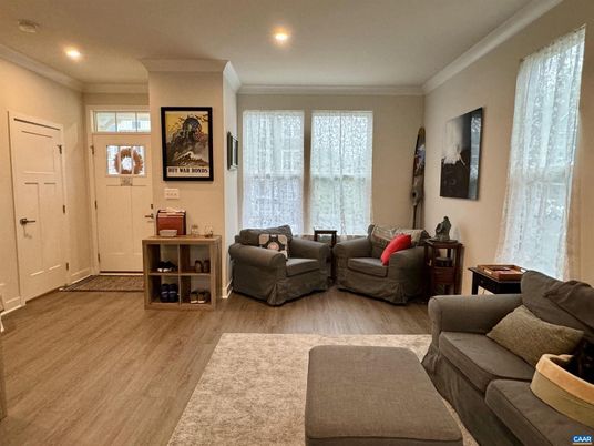 Interior, Living room, Recessed Lighting, Wood Texture Flooring