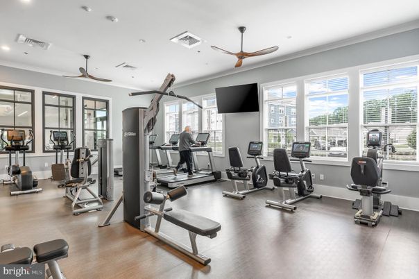 Fitness Equipment, Gym, Interior, Recessed Lighting, Wood Texture Flooring