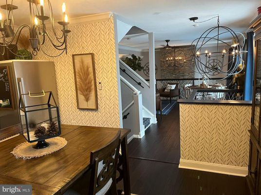 Chandelier, Dining room, Interior, Wood Texture Flooring