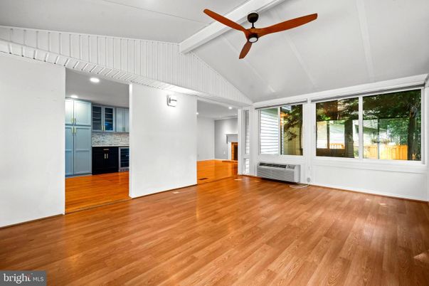 Empty room, Interior, Kitchen, Recessed Lighting, Wood Texture Flooring