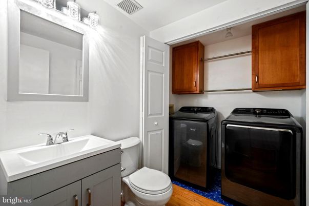Bathroom, Interior, Washer, Wood Texture Flooring