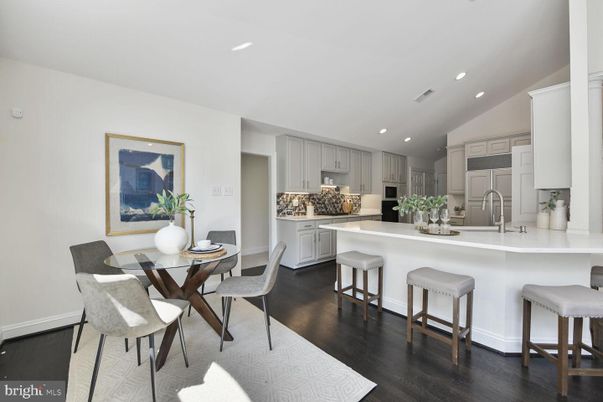 Dining room, Interior, Kitchen, Recessed Lighting, Stainless Steel Appliances, Wood Texture Flooring