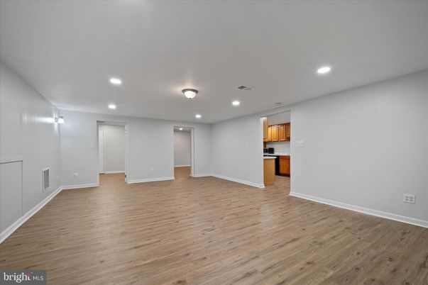 Empty room, Interior, Kitchen, Recessed Lighting, Wood Texture Flooring
