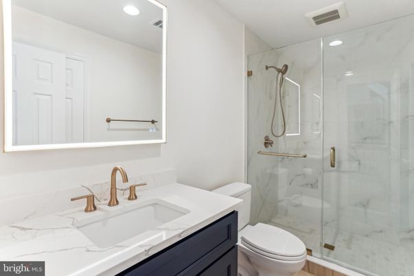 Bathroom, Glass Shower, Interior, Marble Walls, Recessed Lighting
