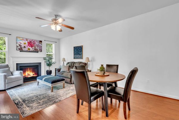 Dining room, Fireplace, Interior, Living room, Wood Texture Flooring