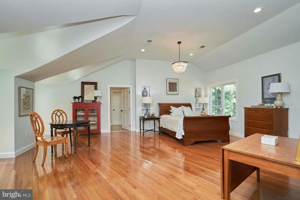 Bedroom, Chandelier, Dining room, Interior, Recessed Lighting, Wood Texture Flooring
