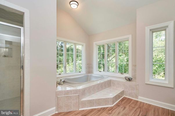 Bathroom, Glass Shower, Interior, Wood Texture Flooring