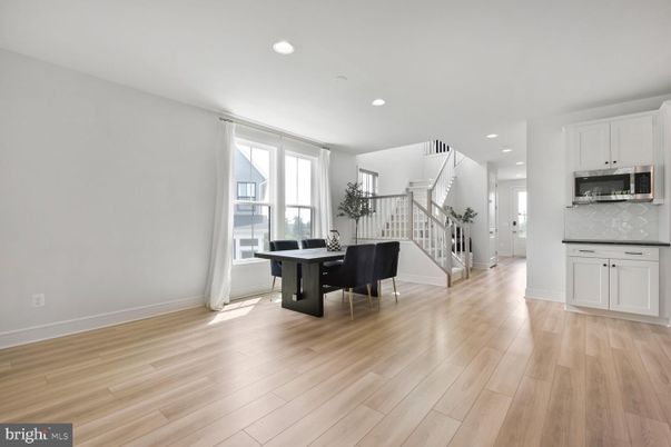 Dining room, Interior, Recessed Lighting, Wood Texture Flooring