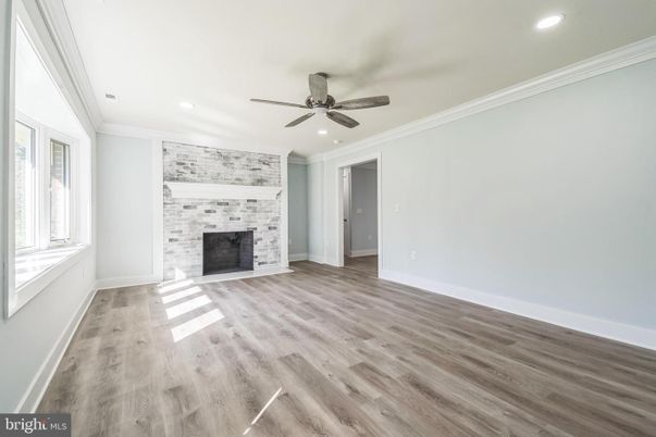 Empty room, Fireplace, Interior, Recessed Lighting, Wood Texture Flooring