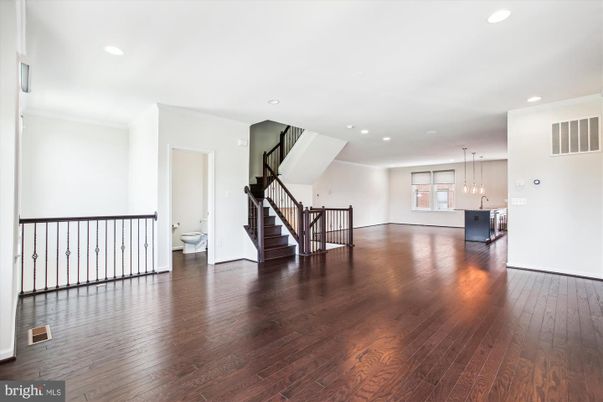 Empty room, Interior, Pendant Lights, Recessed Lighting, Wood Texture Flooring