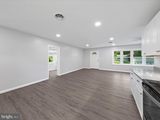 Empty room, Interior, Kitchen, Recessed Lighting, Wood Texture Flooring