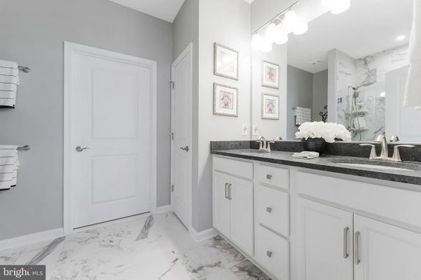 Bathroom, Dual Sink Vanities, Interior, Marble, Recessed Lighting