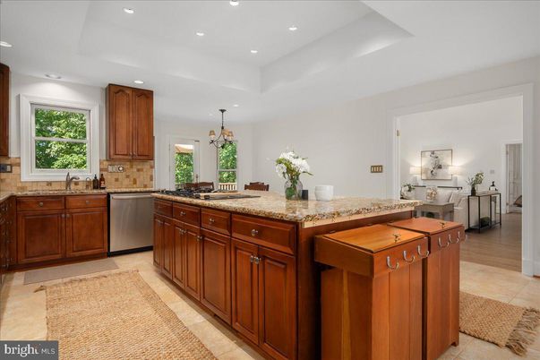 Chandelier, Interior, Kitchen, Recessed Lighting, Stainless Steel Appliances, Wood Texture Flooring