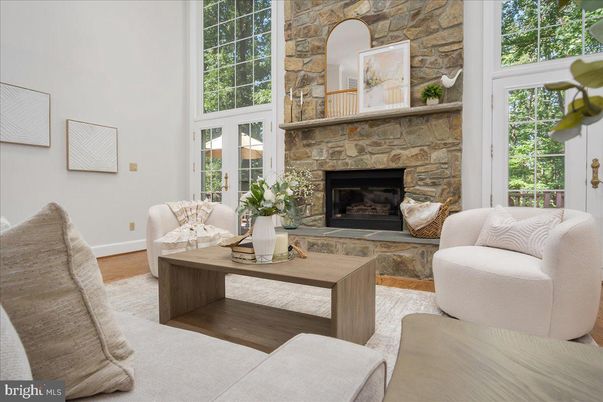 Fireplace, Interior, Living room, Stone Walls, Wood Texture Flooring