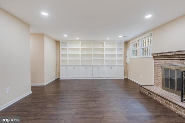 Empty room, Fireplace, Interior, Recessed Lighting, Wood Texture Flooring