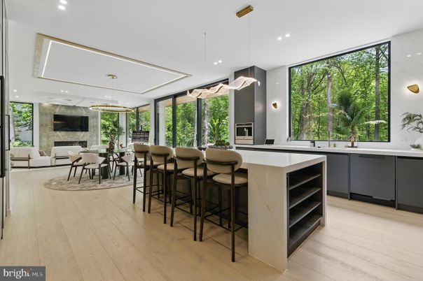 Dining room, Interior, Pendant Lights, Recessed Lighting, Wood Texture Flooring