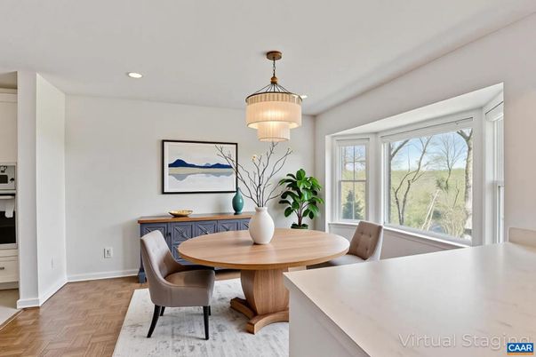 Chandelier, Dining room, Interior, Recessed Lighting, Wood Texture Flooring