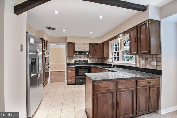 Interior, Kitchen, Recessed Lighting, Stainless Steel Appliances, Wooden Beams, Wood Texture Flooring