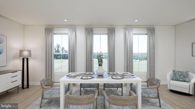 Dining room, Interior, Recessed Lighting, Wood Texture Flooring
