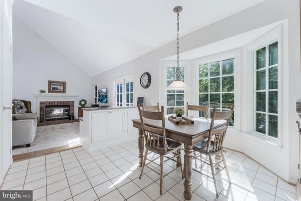 Dining room, Fireplace, Interior, Pendant Lights