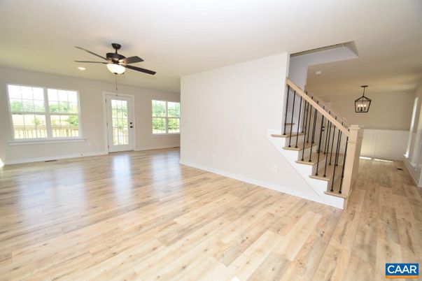 Empty room, Interior, Pendant Lights, Recessed Lighting, Wood Texture Flooring