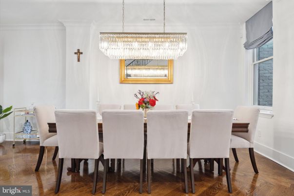 Chandelier, Dining room, Interior, Wood Texture Flooring