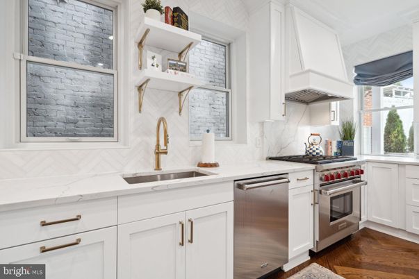 Interior, Kitchen, Stainless Steel Appliances, Stone Walls, Wood Texture Flooring