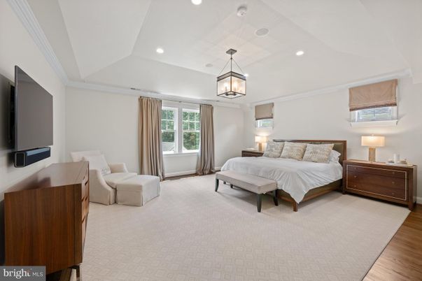 Bedroom, Interior, Pendant Lights, Recessed Lighting, Wood Texture Flooring