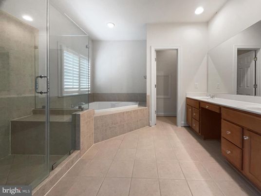 Bathroom, Dual Sink Vanities, Glass Shower, Interior, Recessed Lighting