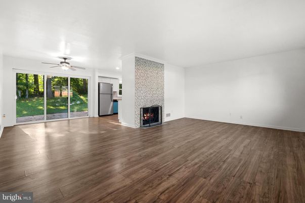 Empty room, Fireplace, Interior, Recessed Lighting, Wood Texture Flooring
