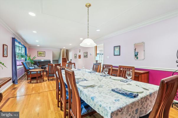 Dining room, Interior, Pendant Lights, Recessed Lighting, Wood Texture Flooring