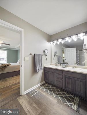 Bathroom, Dual Sink Vanities, Interior, Wood Texture Flooring