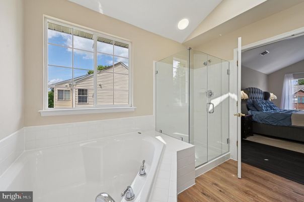 Bathroom, Bedroom, Glass Shower, Interior, Wood Texture Flooring