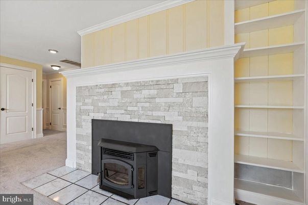 Fireplace, Interior, Recessed Lighting, Stone Walls