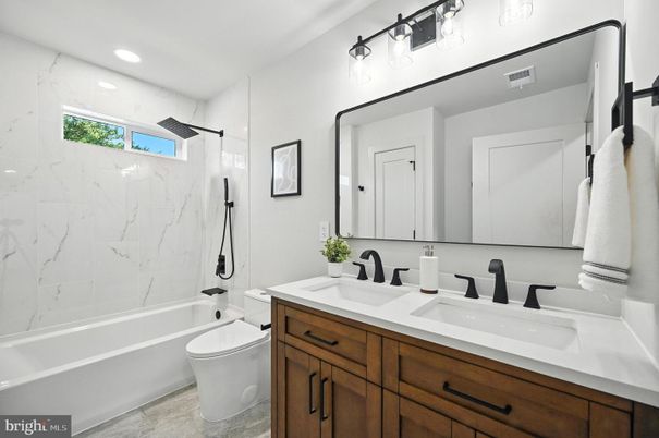 Bathroom, Dual Sink Vanities, Interior, Marble Walls, Recessed Lighting