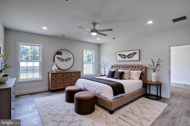 Bedroom, Interior, Marble, Recessed Lighting, Wood Texture Flooring