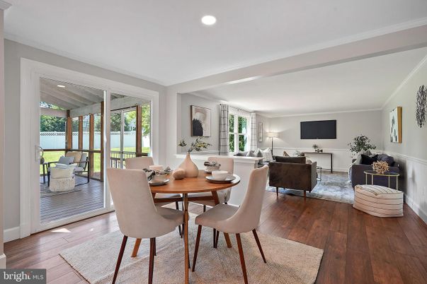 Dining room, Interior, Living room, Recessed Lighting, Wood Texture Flooring