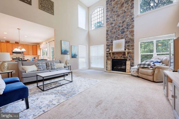 Fireplace, Interior, Kitchen, Living room, Pendant Lights, Recessed Lighting, Stone Walls