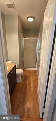 Bathroom, Glass Shower, Interior, Wood Texture Flooring