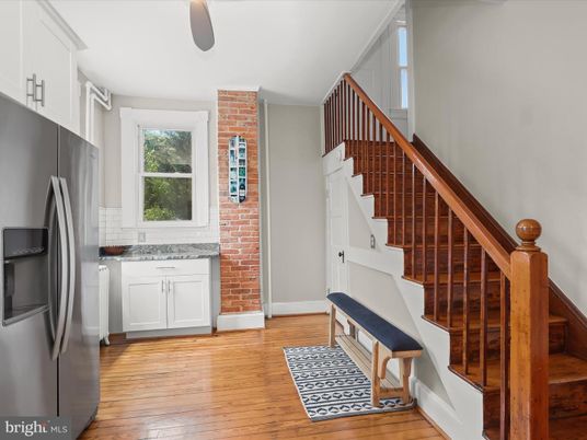 Interior, Kitchen, Stainless Steel Appliances, Stone Walls, Wood Texture Flooring