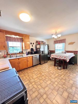 Chandelier, Interior, Kitchen, Stainless Steel Appliances
