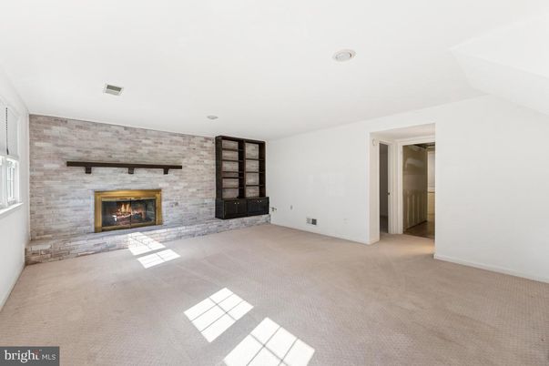 Empty room, Fireplace, Interior, Recessed Lighting, Stone Walls