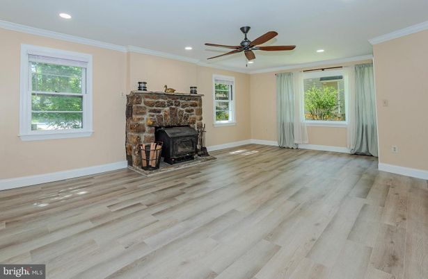 Empty room, Fireplace, Interior, Recessed Lighting, Wood Texture Flooring
