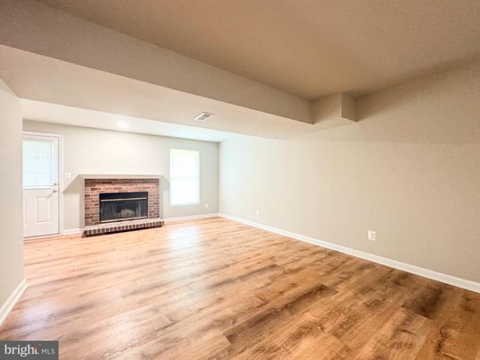 Empty room, Fireplace, Interior, Recessed Lighting, Wood Texture Flooring