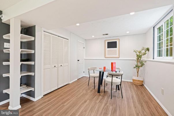 Dining room, Interior, Recessed Lighting, Wood Texture Flooring